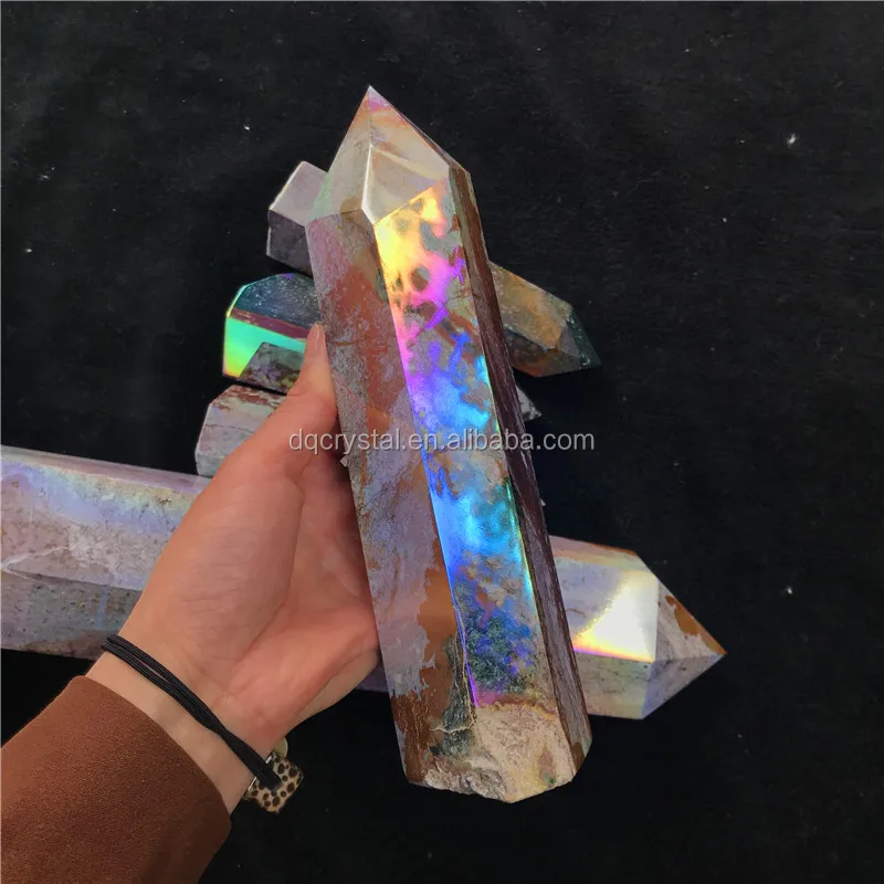 Natural Aura Ocean Jasper Stone Crystal Tower Point Rainbow Ocean Jasper Point For Sale