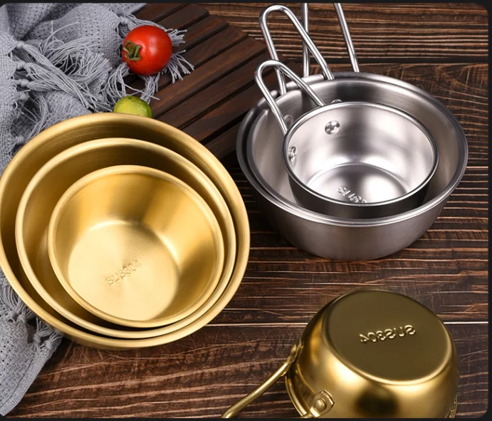 Korean golden rice wine bowl 304 stainless steel bowl with handle Korean food restaurant seasoning bowl