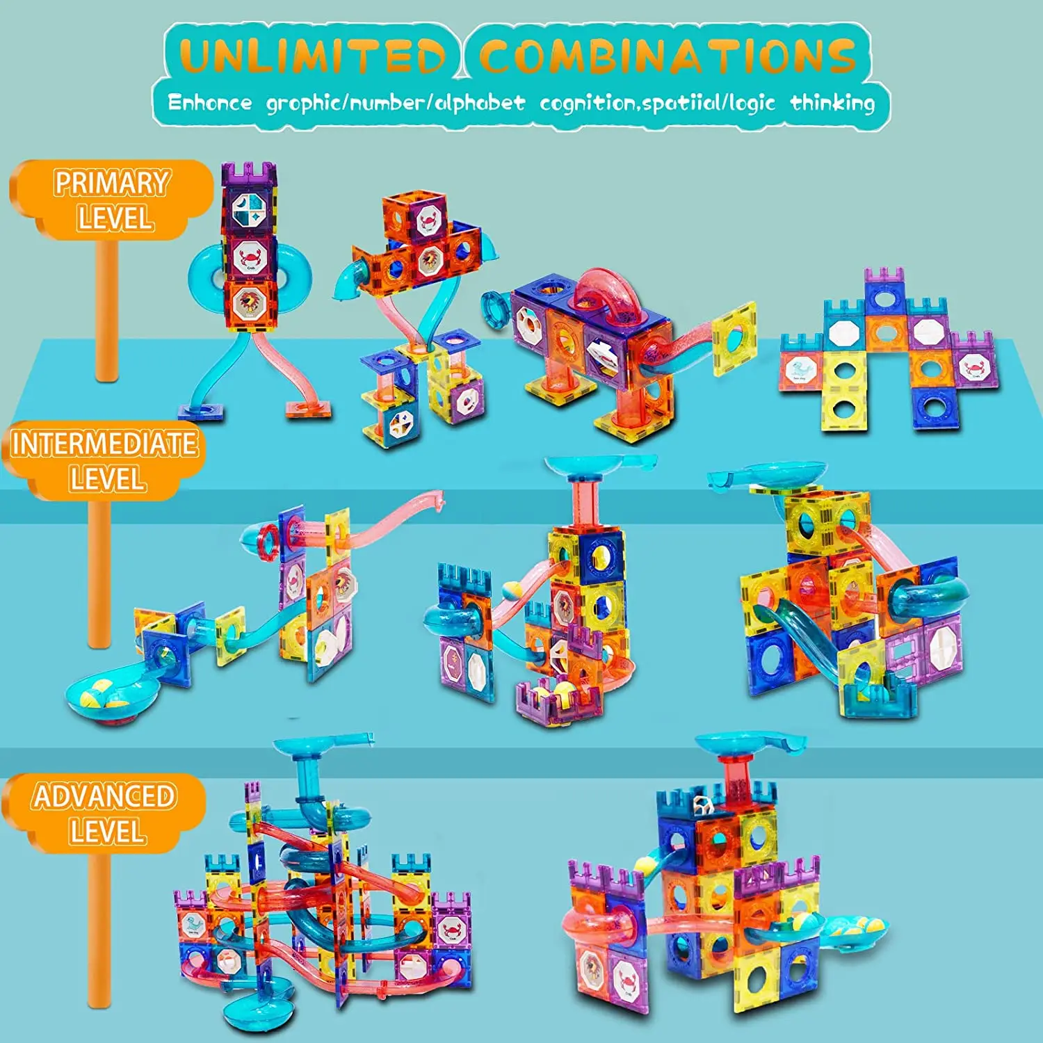 High Quality Magnetic Construction Toys Marble Run Magnetic Tiles Set