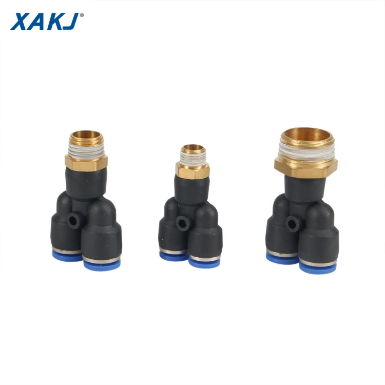 
PY Y-shape Tee Male 3 Way BSPT Thread 1/8 1/4 3/8 1/2 Brass Air Coupler Connector Pneumatic Fittings for PU hose OD 4 to 16mm 