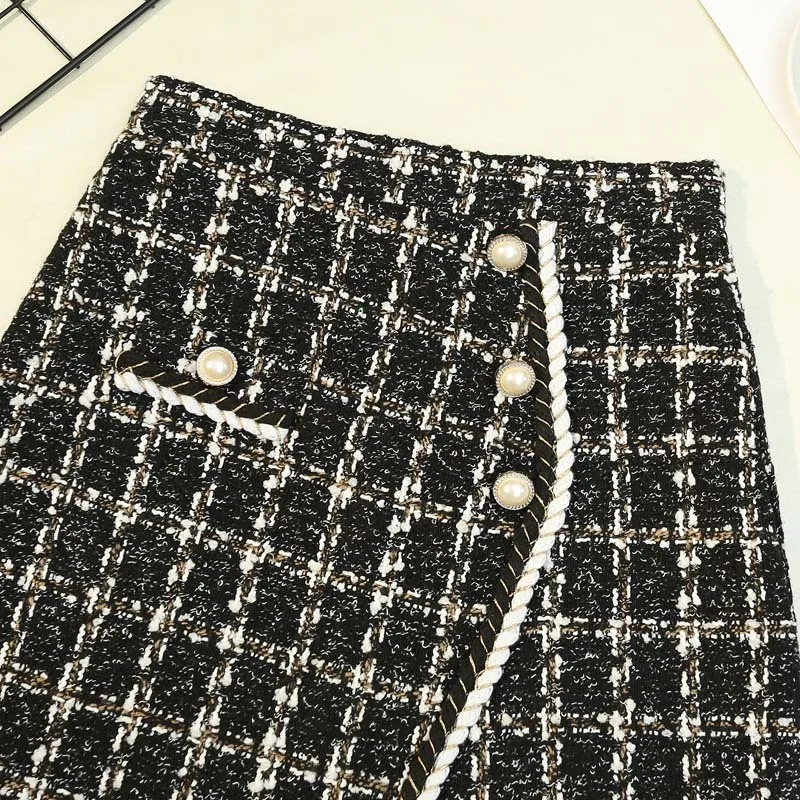 High Waist Slimming 2024 Buttons Skirts Double Breasted Wool Mini Skirt Tweed Skirts for Women