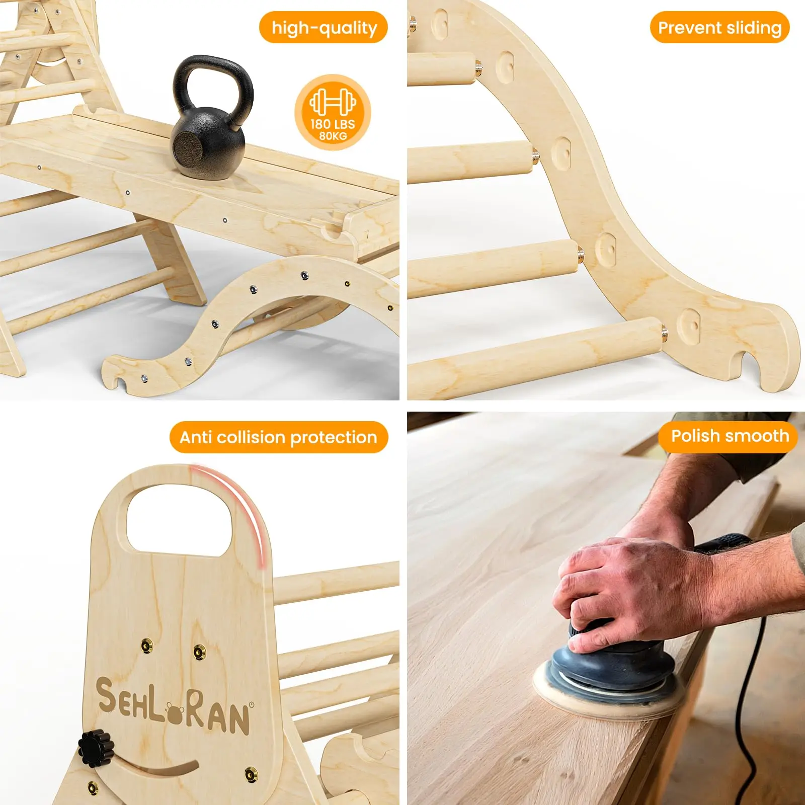 Montessori Wooden TRIANGLE SET for Indoor Climbing Multifunction Play Gym with Slide Montessori Piklers Triangle Set