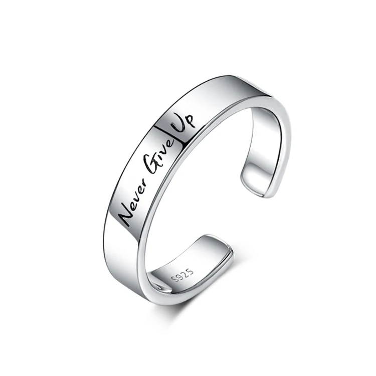 minimalist jewelry 925 silver custom name plate ring sterling silver laser engraving ring