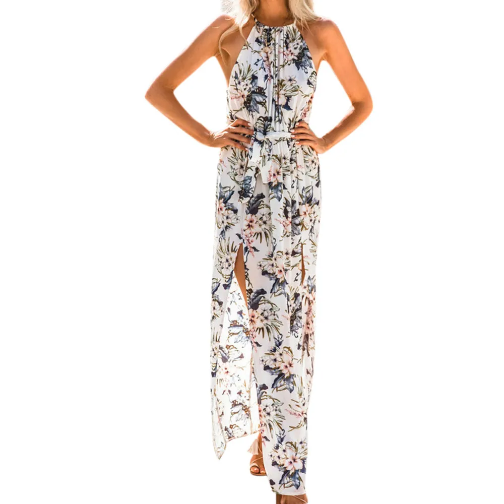 
Summer luxurious beach dress women maxi printed sleeveless elegant evening part long dress 