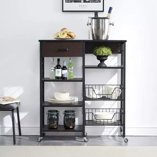 wooden rolling storage kitchen trolley wheels island cart with drawers mobile food kitchen cart