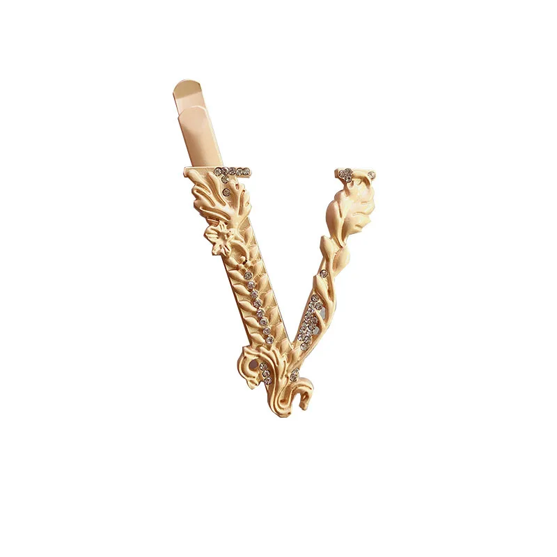 
CLARMER New 2020 morden features same v-shaped hydraulic diamond hairpin retro brass-gold hair clips for women 