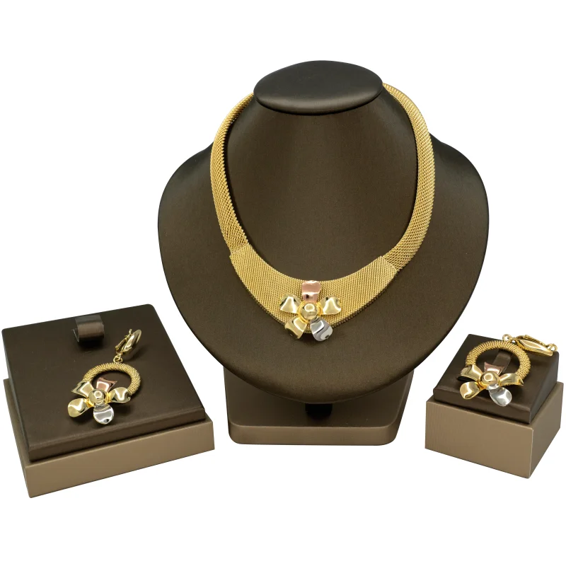 Dubai Women 18k Gold Plated Jewelry Sets Necklace Clips Earrings Ring Bracelet Pendant African Bridal Wedding Jewelry Set