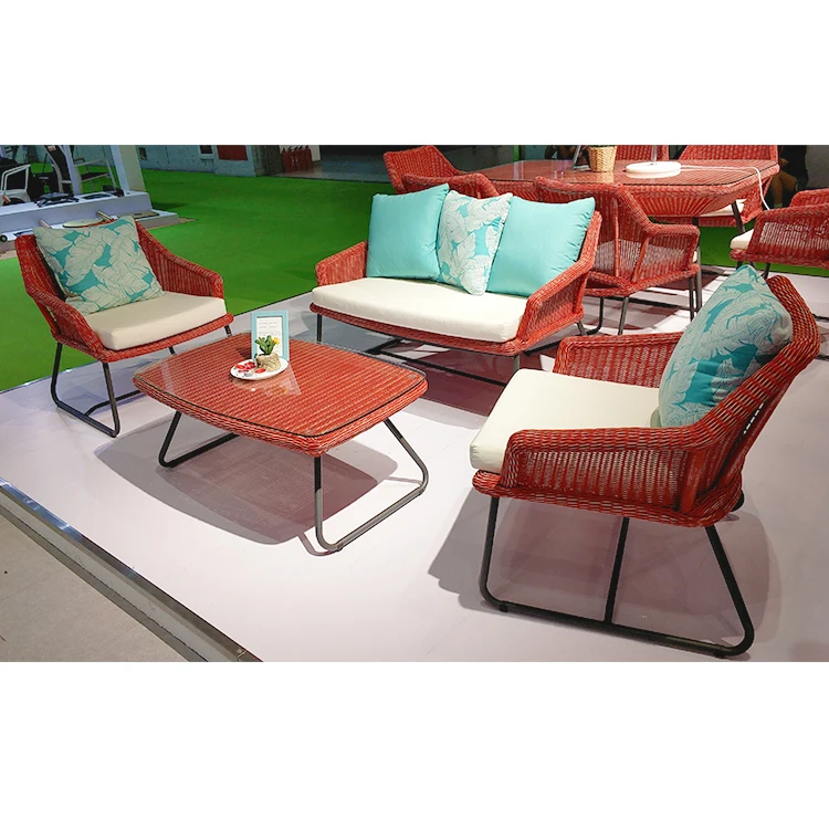 modern high quality Outdoor sofa patio PE rattan rattan wicker set red garden furniture for garden villa and courtyard