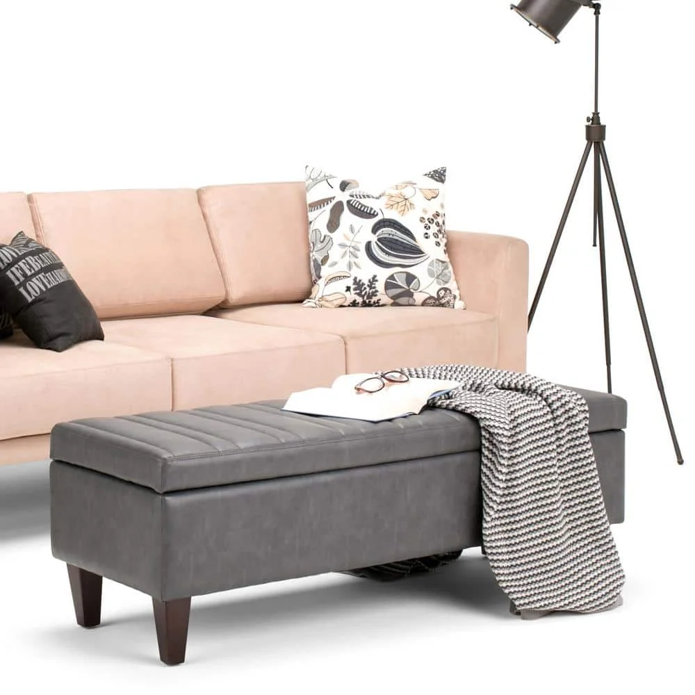 Оптовая продажа, современный прямоугольный итальянский серый кожаный стул, оттоманка, скамейка для хранения для спальни