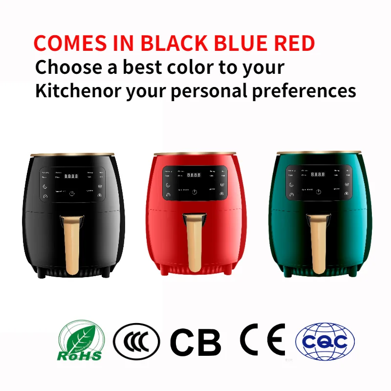 6L 2400W 2025 Smart Touch Screen Black Custom Oil Free Electric Deep Fryer Hot Air Fryer