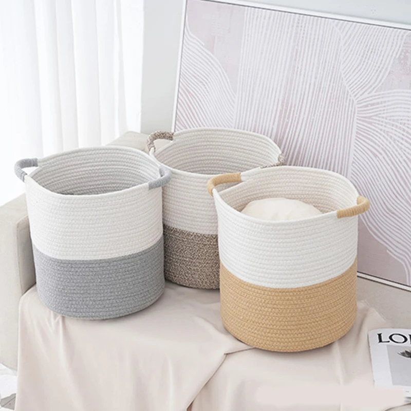 Cotton thread storage basket with handle clothes and toys storage basket plush toy storage basket