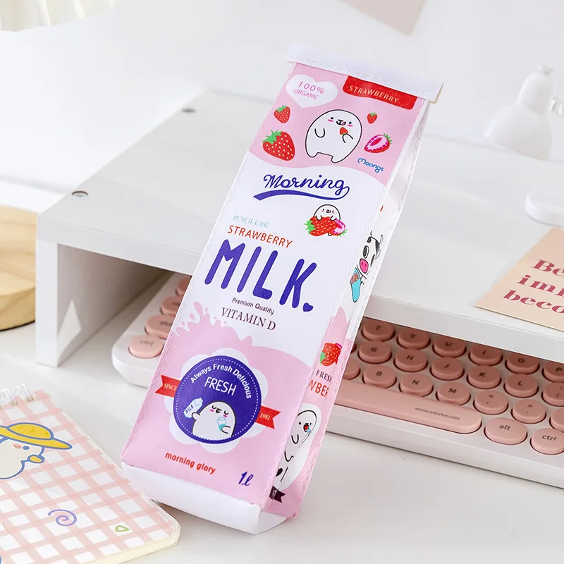 Cute PU waterproof Cartoon milk box pen bags school Stationery pencil bags cute pencilcase