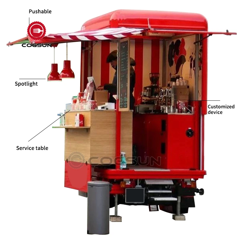 Electric Custom Color Size and Logo Customization Mobile Food Coffee Trucks for Sale Hot dog Food Cart Tricycle