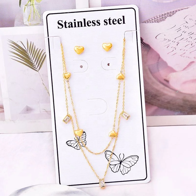 Fine Fashion Jewelry Set Women 18K Gold Stainless Steel Tassel Pearl Pendant Heart Necklace And Earrings Set For Gift
