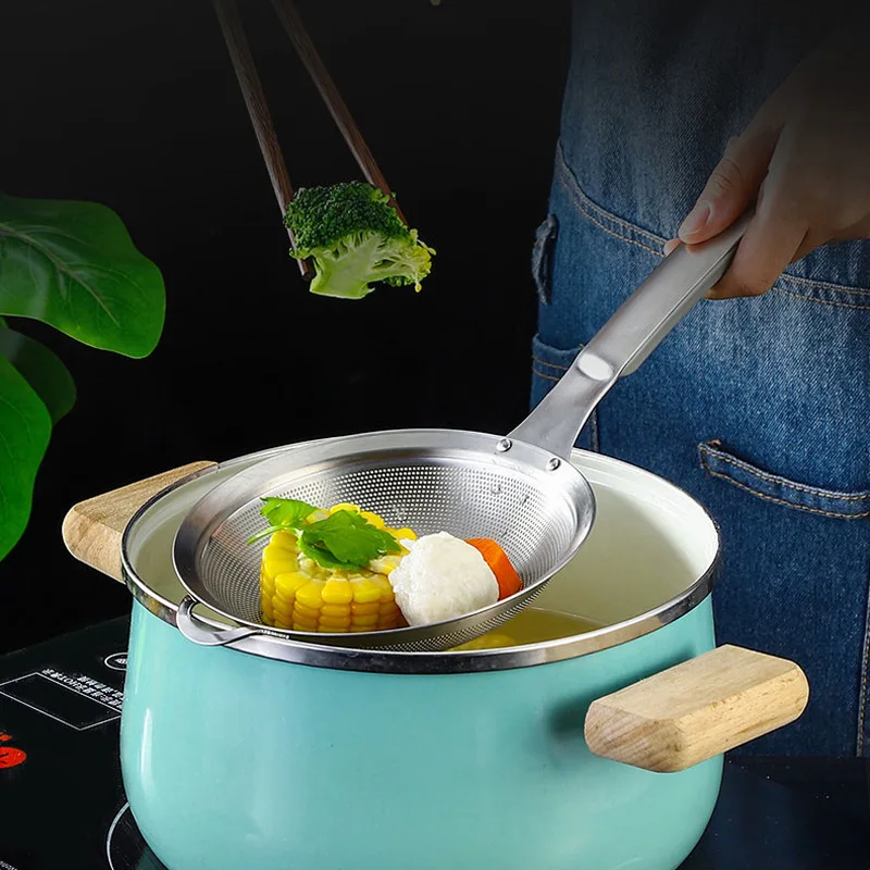 Hot Selling Food Draining Skimmer Soy Milk Flour Stainless Steel Strainer for Cooking Baking Tool Scoop Spoon Colander