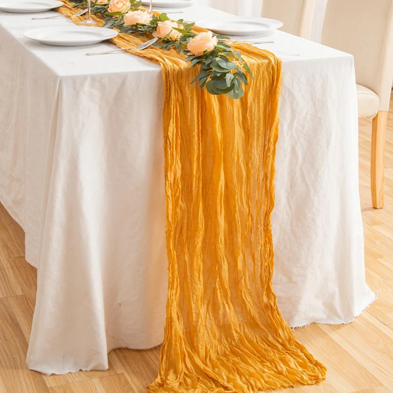 Colors 71inch long Cheese Cloth Boho Gauze Table Runner for Wedding Birthday Holiday Party Rustic Sheer Table Decorations
