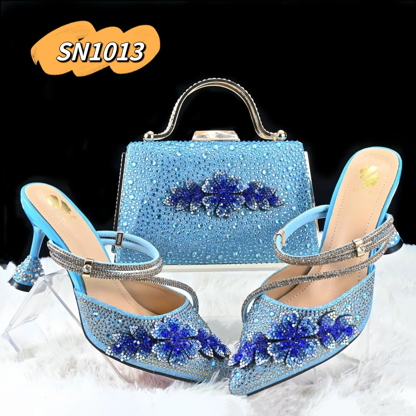 2025 Rhinestone Evening Matching Shoe and Bag Set Orange Matching Clutch Bag Woman Nigeria