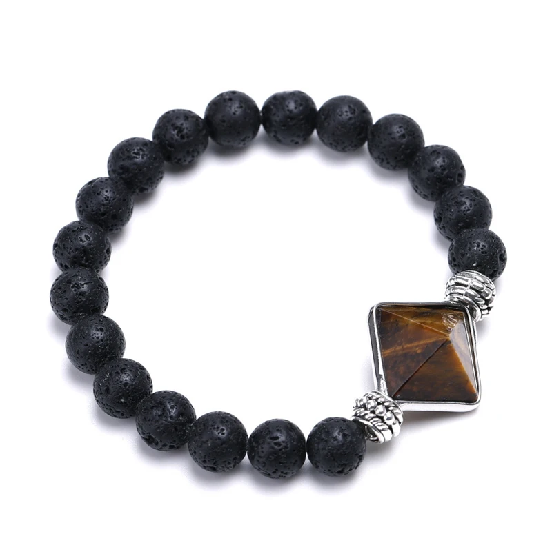 Wholesale Natural Stone Pyramid Bracelet with 7 Colors Crystal Beaded Bangle for Women and Men
