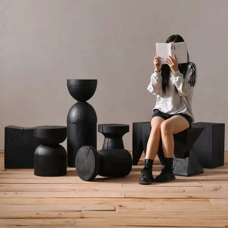 ATUNUS China Wabi Sabi Furniture Natural Oak Wood Side Table Coffee Shop Table Solid Wood End Bedroom Side Table