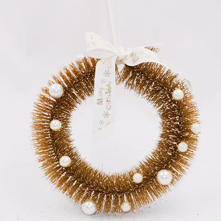 Рождественское украшение оптом для помещений и улицы, искусственный Рождественский венок с искусственным жемчугом и цветной лентой для Ch