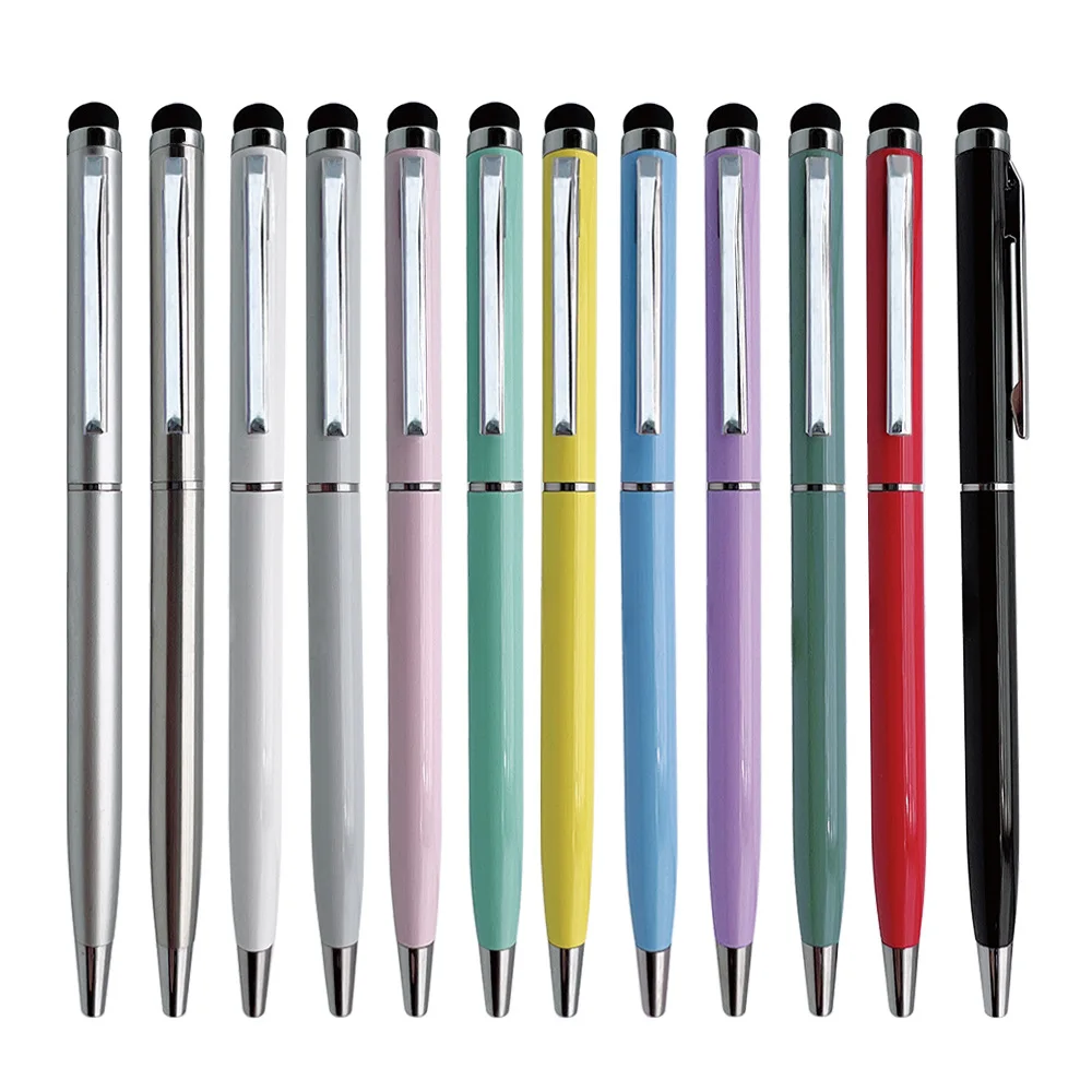Promotional Bulk 2 in 1 Stylus Aluminum Slimmer Roller  Metal Ballpoint Pen With Customs Printed  Logo Screen For Mobile Phone