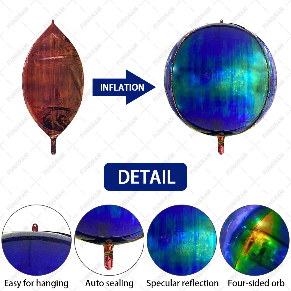 Latest Design Aurora Blue Huge 4D Globos Nylon Foil Balloon Party Decoration Iridescent Pearl White 4D Round Party Foil Balloons