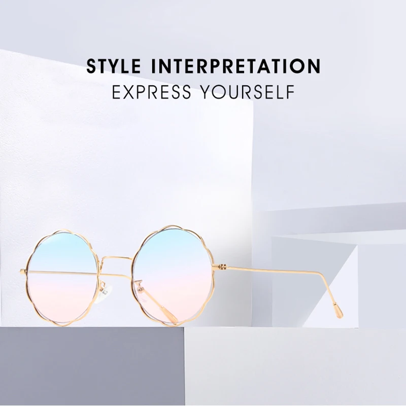
New Style Popular Classical Polygon Shape Colorful Lens Oval Sunglasses Metal Frame Ocean Lens Shades Sunglasses For Men Women 