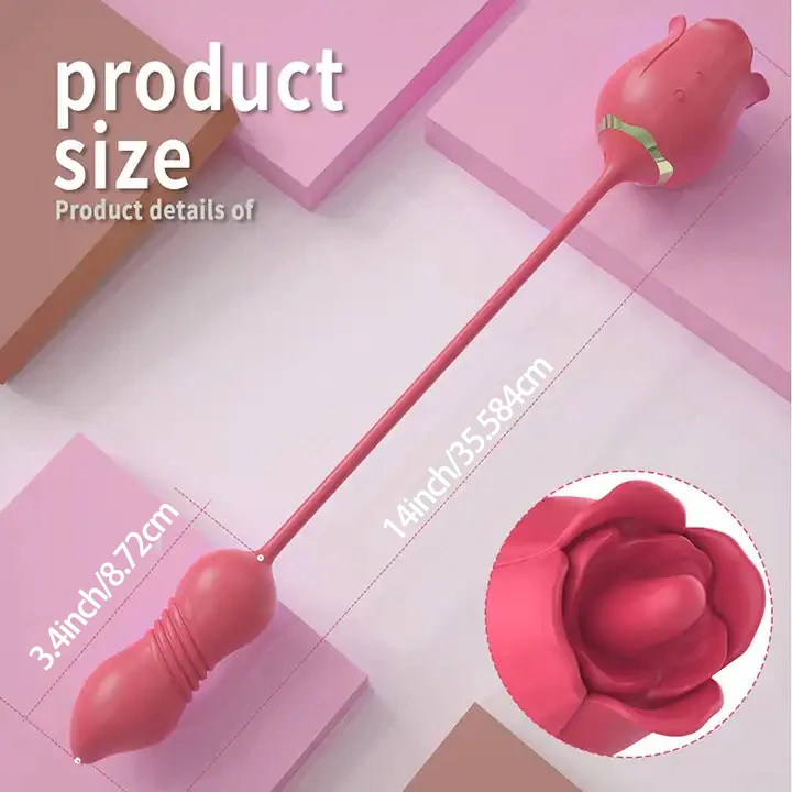 Rose Sex Toy Dildo Vibrator - 3in1 Rose Sex Stimulator for Women with 9 Tongue Licking & 9 Thrusting Dildo G Spot Vibrators