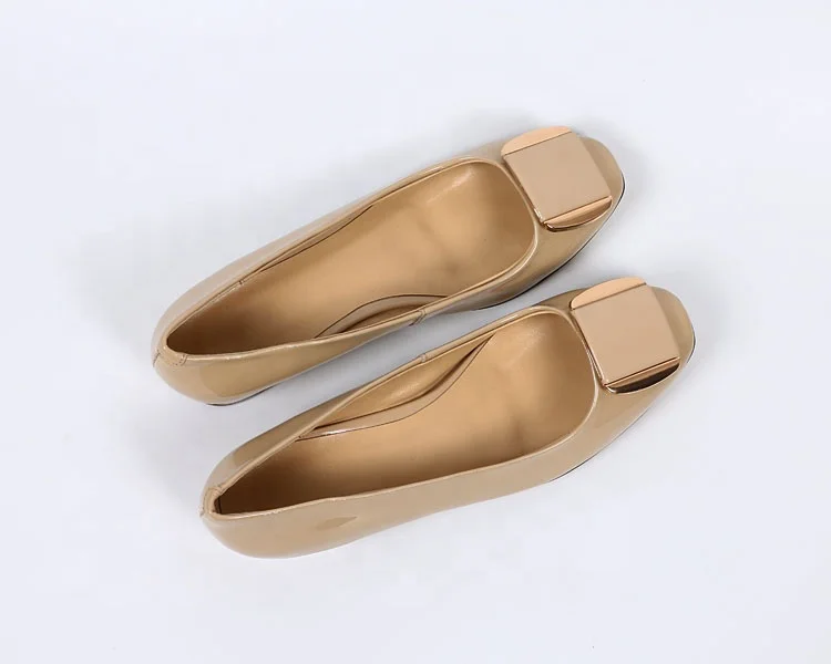 New Model Metal Buckle Square Toe Patent Leather Women Pumps Low Heels Shoes 2022