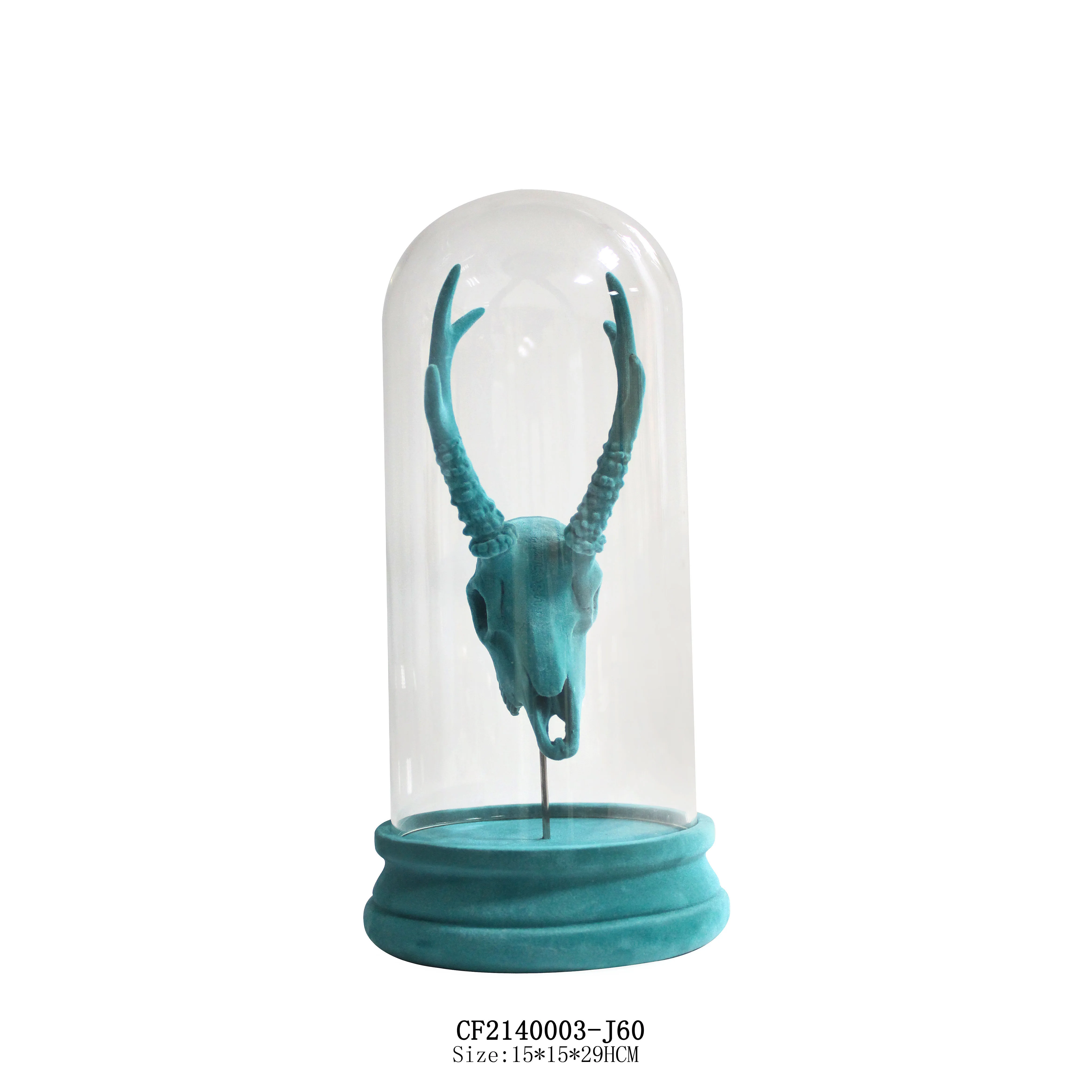 Resin Flocked Animal Skull Antelope Head Sculpture with Glass Cover Decoration