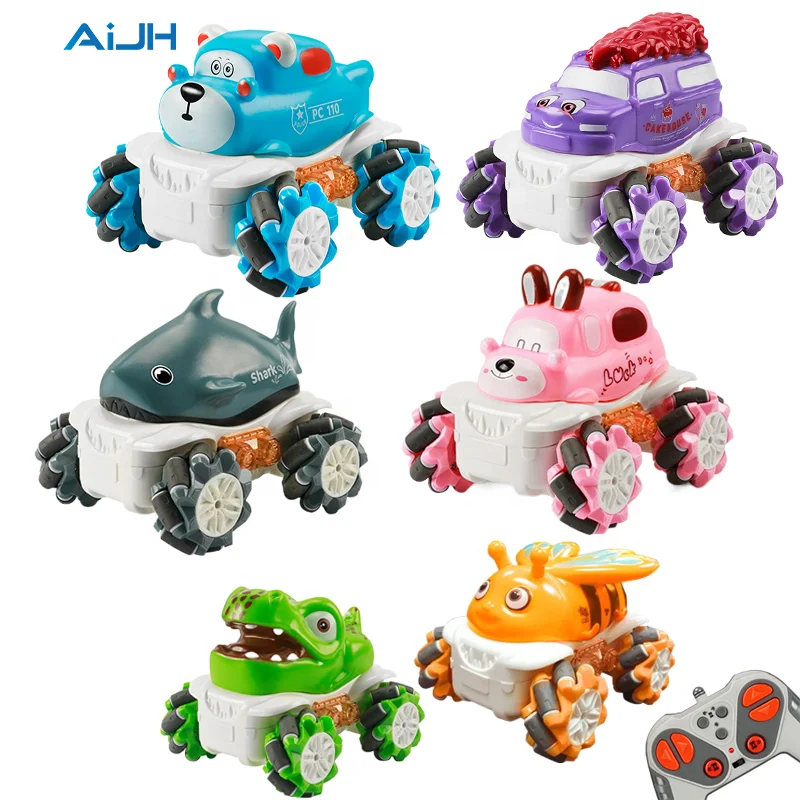 AiJH 9 CH Remote Control Car 1/36 Scale Cartoon Stunt Car 360 Degree Rotation Side Drift RC Car For Kids