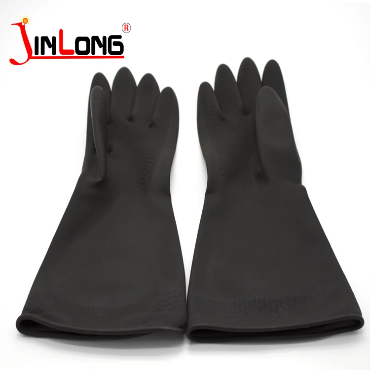 Acid and Alkali Resistant Latex 35 45 55 CM Black Industrial latex rubber Chemical Protection Gloves