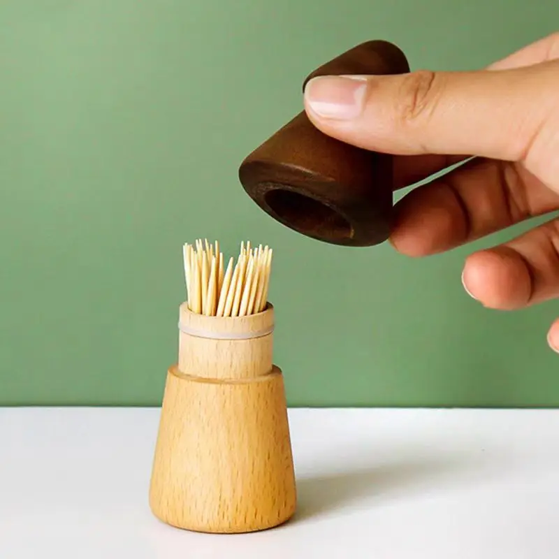 Bamboo Toothpick Dispenser Toothpick Boxes Decorative Toothpick Jar Fruit Picks Cotton Swabs Container, Unusual Gift