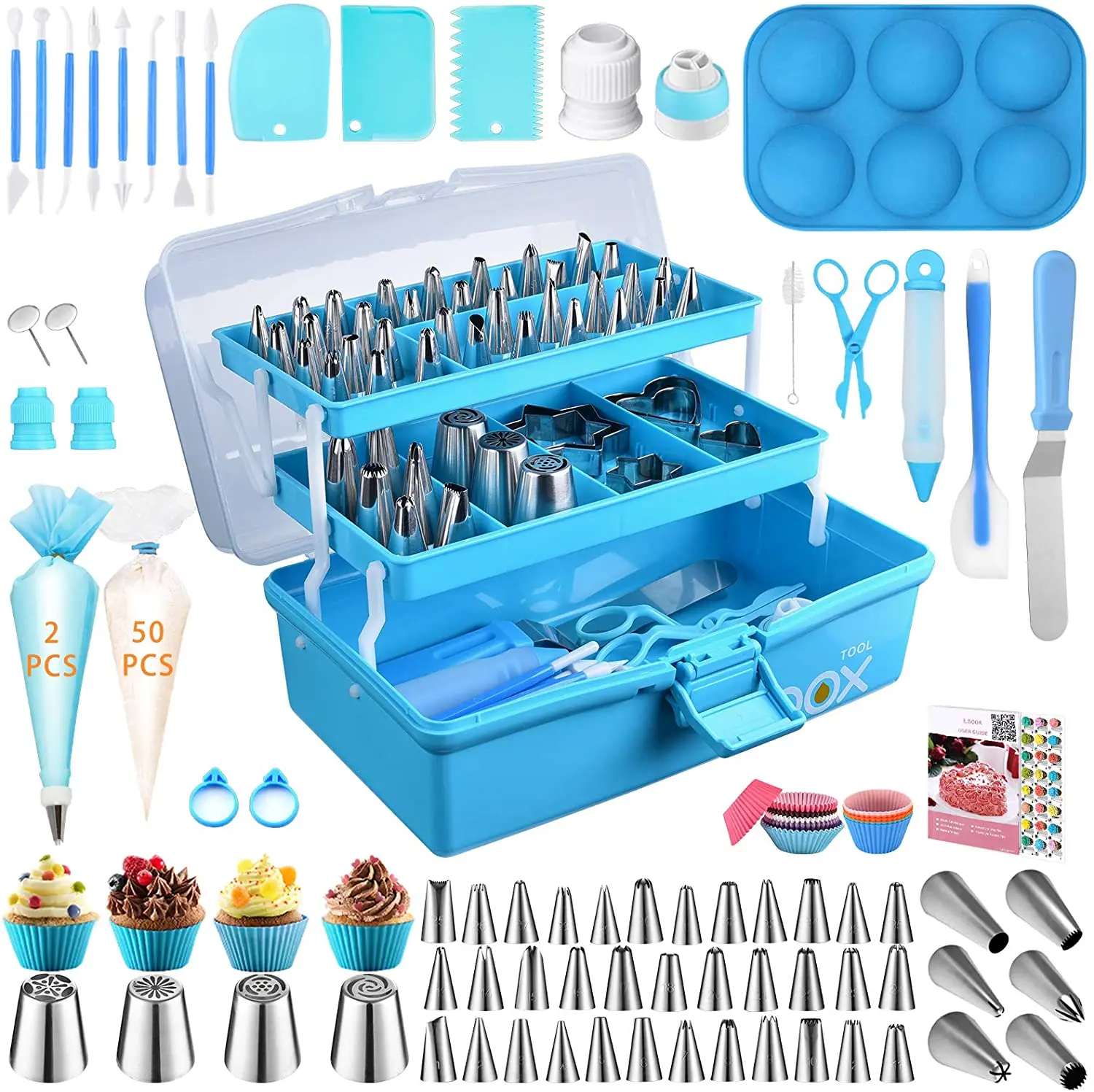  Cake Decorating Piping Bags and Tips Set with storage box cake mould kit Multi-Purpose 3-Layer