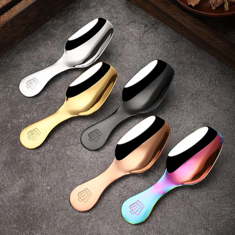 Short Handle Round Spoon 304 Stainless Steel Rainbow Honey Sugar Salt Teaspoon Coffee Ice Cream Home Kitchen Tableware