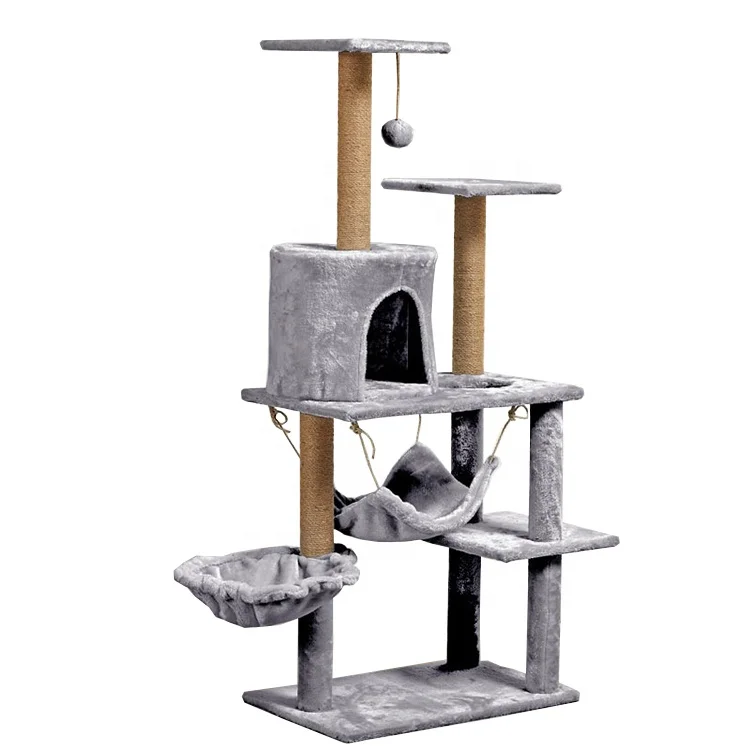 Sohpety Custom Cat Climbing Frame Toy Wooden Three Layer Nest Hammock Large Cat Scratching Tree Tower House