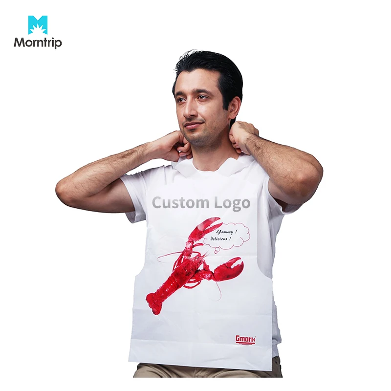 Best Sell Seafood Bibs PE Aprons Custom Logo Lobster Design Disposable Plastic Bib for Sea Food Restaurant