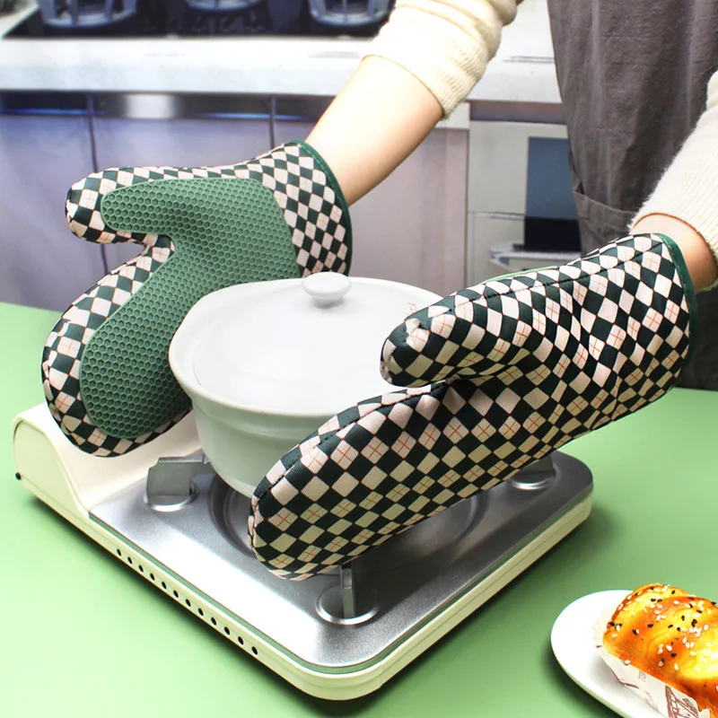 Nice Design Silicon Gloves Kitchen Baking BBQ Silicon Oven Mitts Glove Nordic Style Microwave Silicon Oven Anti-scald Glove
