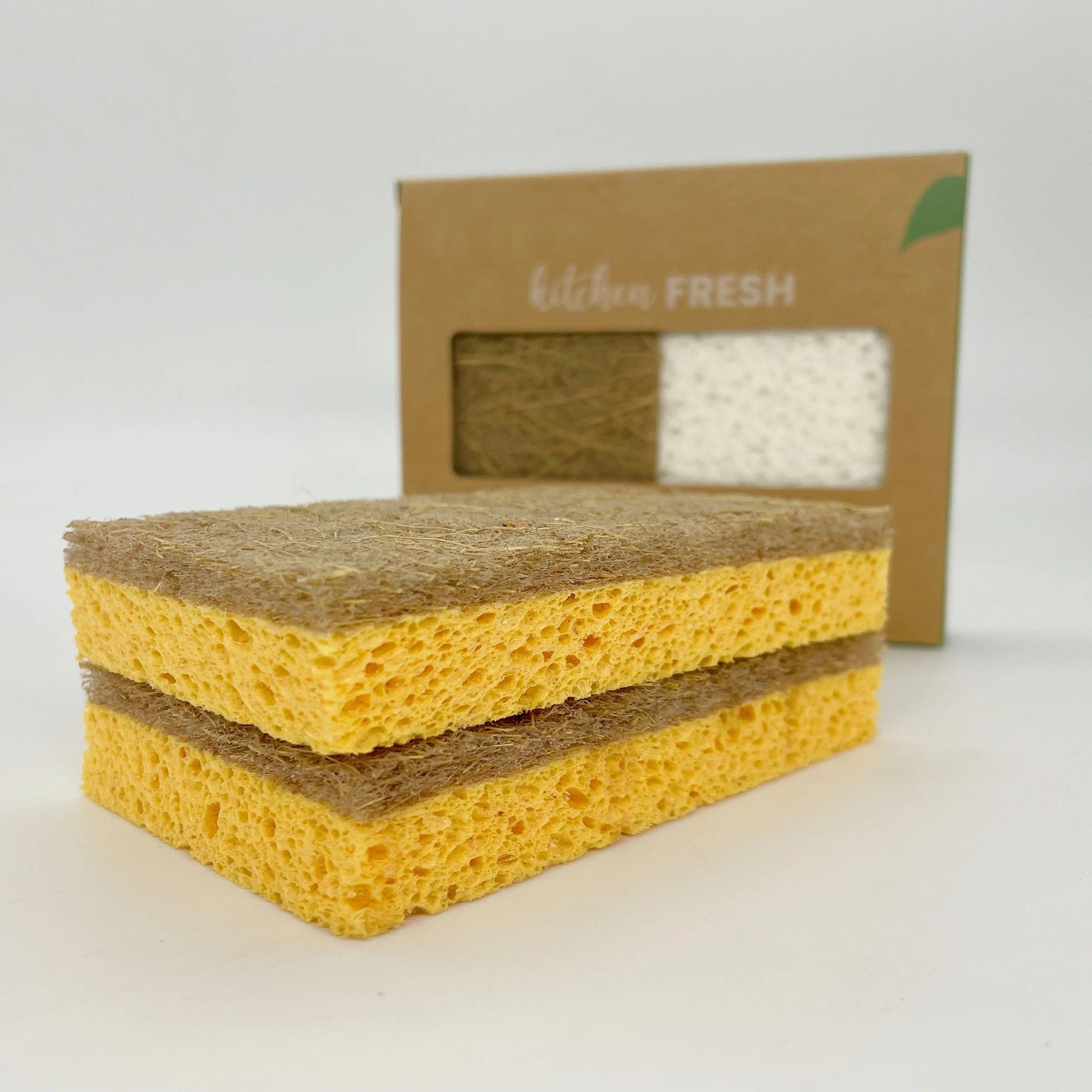 Eco-Friendly Sponge Hemp Plant Based Biodegradable Dish Sponge Customized Packing Paper Box Sisal Cellulose Sponge