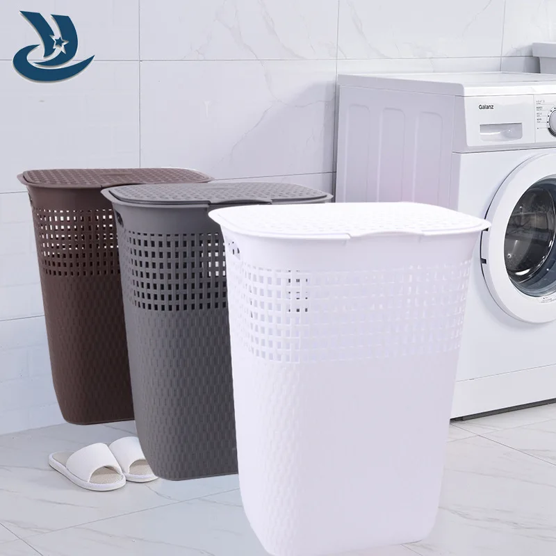 High Quality Multi-Purpose Grey White Color Modern Homes Plastic Laundry Basket With Lid