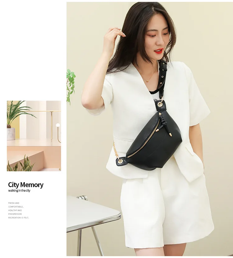 Wholesale Trend Luxury Soft Pu Leather Waist Bag Purse Custom Chain Strap Waterproof Mini Crossbody Waist Bag For Women