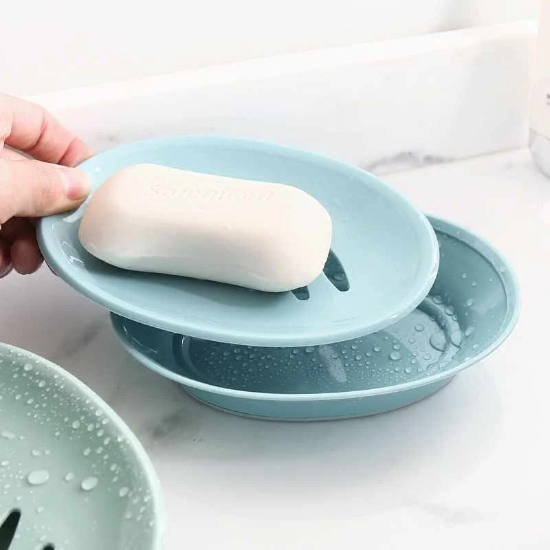MZL Oval Soap Box Toilet Plastic Simple Double Compartment Draining Soap Box Bathroom Soap Box