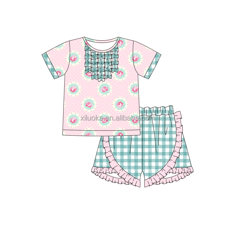 Floral Summer teen girl clothing set Stripe Ruffle Bloomer With Top Tunic Dress baby girl boutique clothing sets