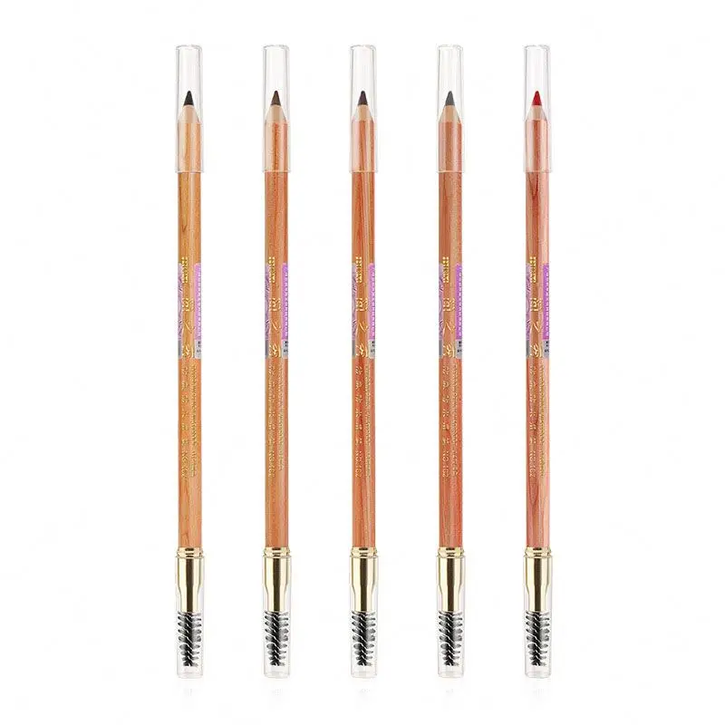 oem Double head embroidered eyebrow pencil hot sale dark brown waterproof custom 5 color matte wooden eyebrow pencil