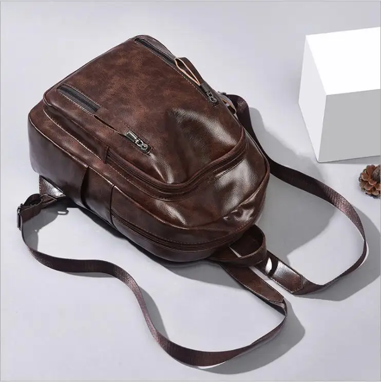 
Ladies PU Leather Backpack Double Zipper Large Capacity Fashion Soft Durable Brown Color Leather Shoulder Backpack For Woman 