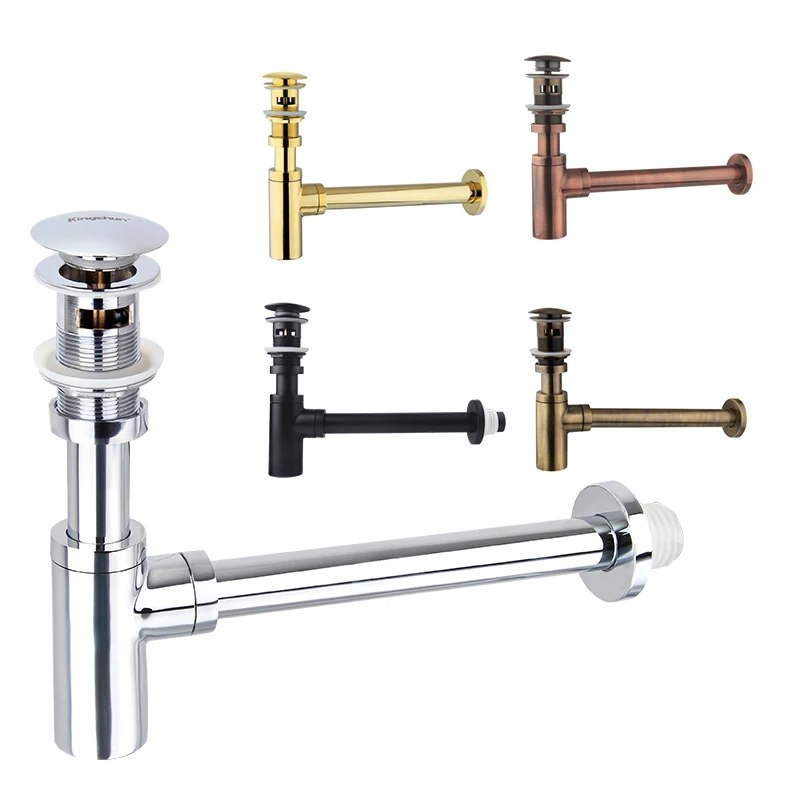 Red Copper P-Trap Old Style Solid Brass Wall Siphon Bottle Trap With Basin Pop Up Waste Plumbing Tube Factory Wholesale
