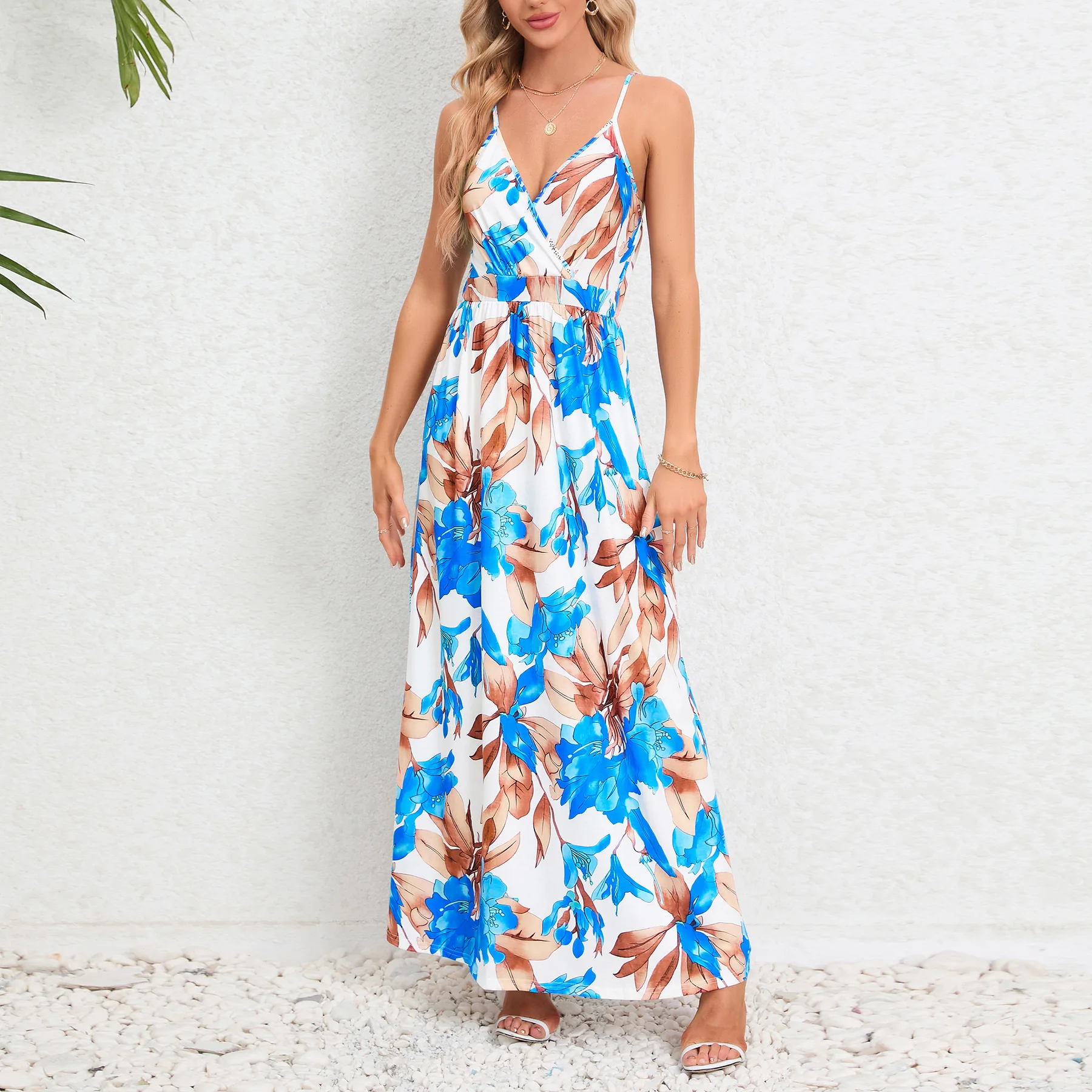 2024 hot sales strapless backless beach dress flower floral print summer womens long dress