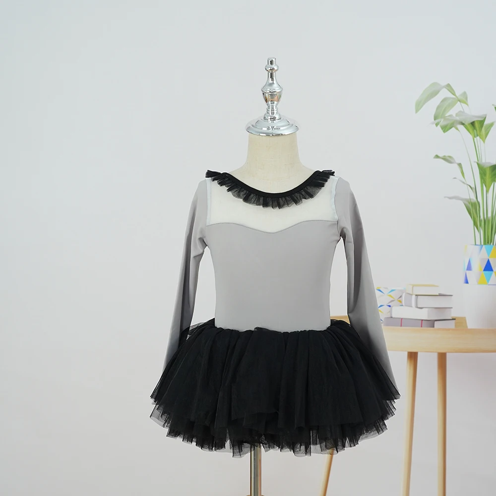 Hot selling new arrivals personalized long sleeves black V back nylon spandex dance ballet leotard for girls