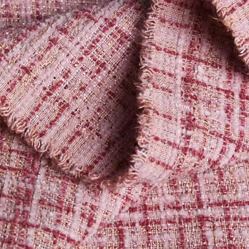 2024 high quality 100% polyester chenille boucle tweed plaids fabric with glitter for suit scarf shoes