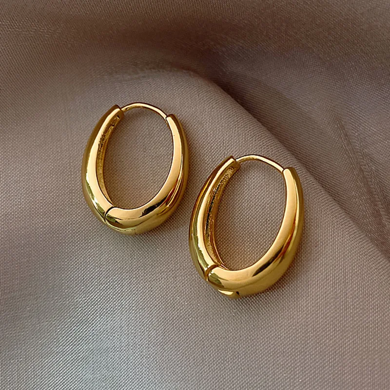 Ins Chic Geometric Small Circle Hoop Earrings Simple 14k Gold Plated Oval Hoop Earrings Wholesale Fashion Jewelry